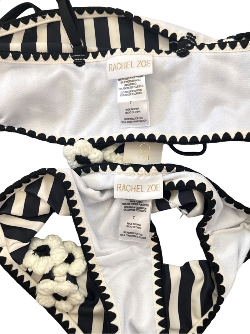 Rachel Zoe Girls Size 7 Cream Black Stripe 2-Piece Swimsuit Floral - Picture 3 of 4